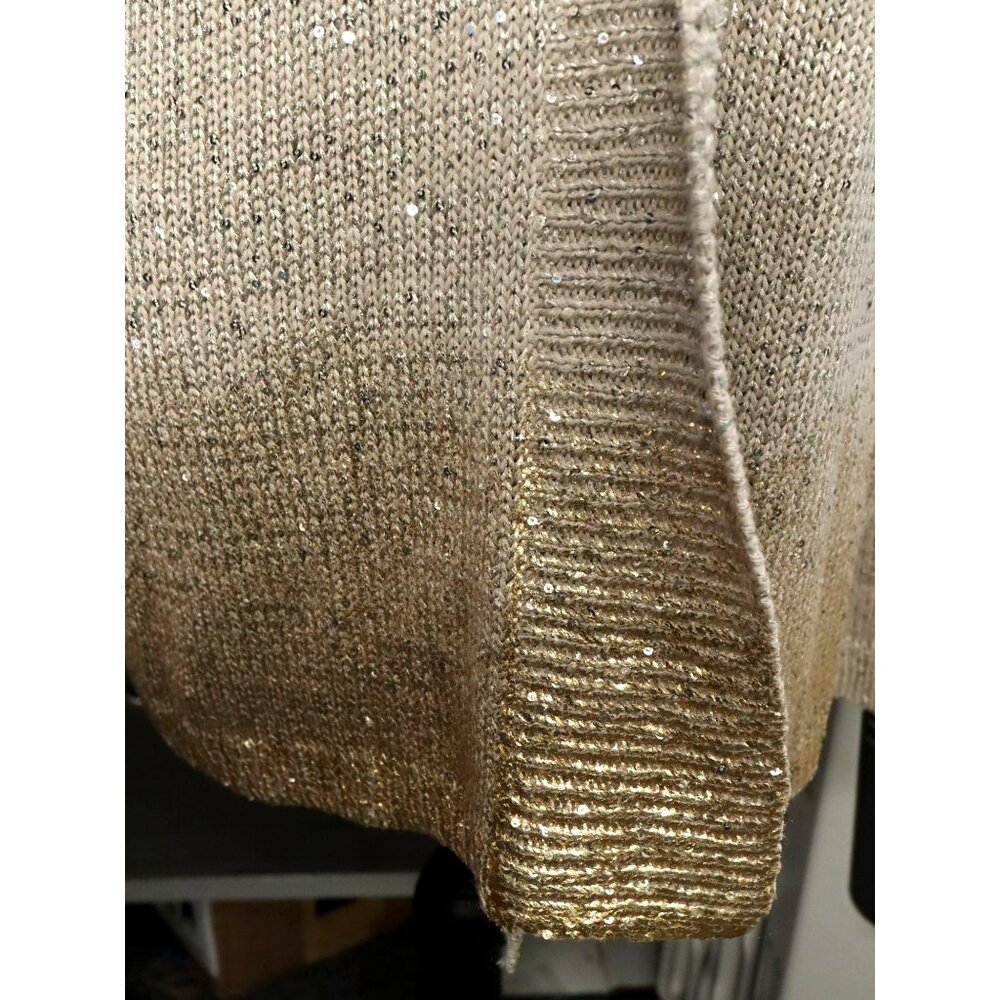 Chico's Beige and Gold Ombre Sequin Sweater Cardigan Sz 3 and Sweater Tank Sz 2 - Picture 2 of 7
